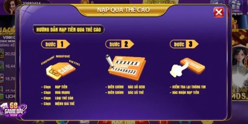 68 game bài hướng dẫn nạp tiền chi tiết  