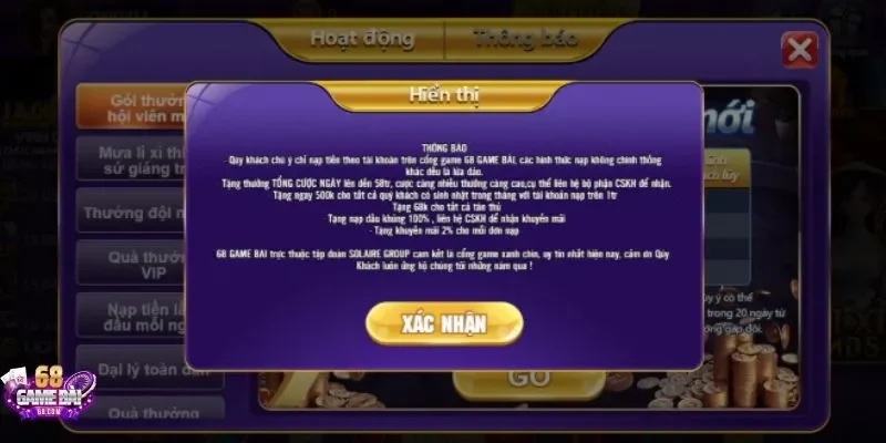 Chú ý khi đăng nhập tại 68 game bài 