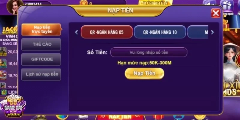Nạp tiền qua ngân hàng tại 68 game bai 