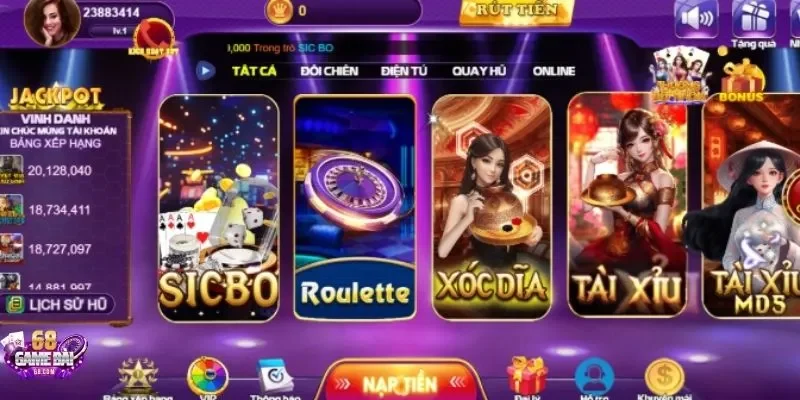 Nhà cái 68gamebai hiện đã chia thành nhiều sảnh game riêng biệt 
